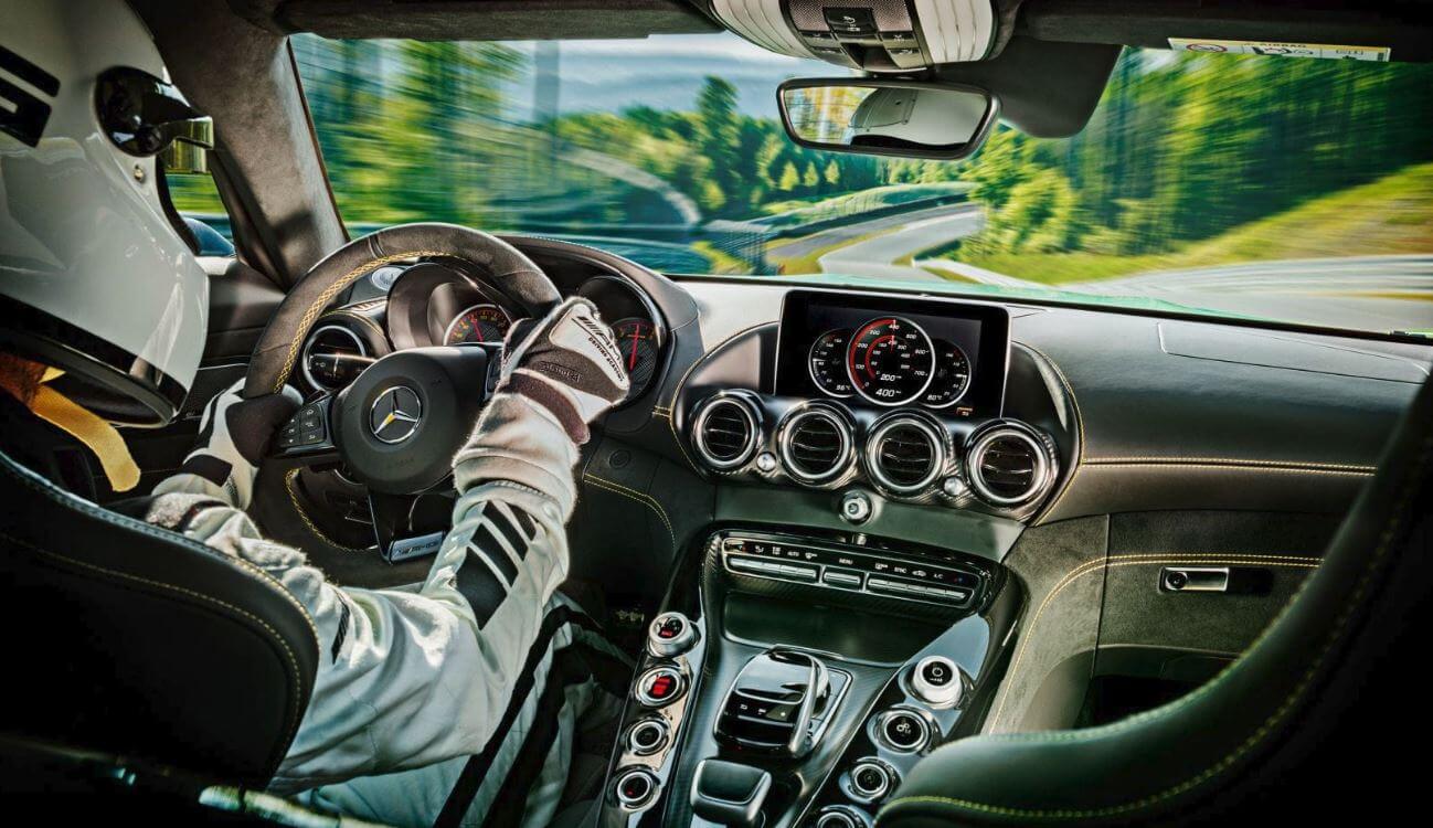 Mercedes AMG GT R interior with driver