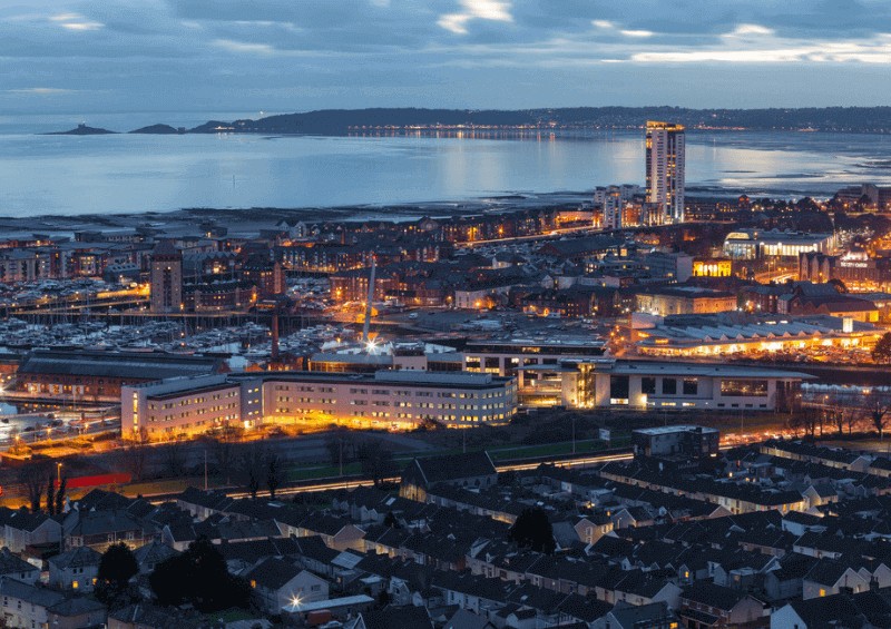 A night view of Swansea city