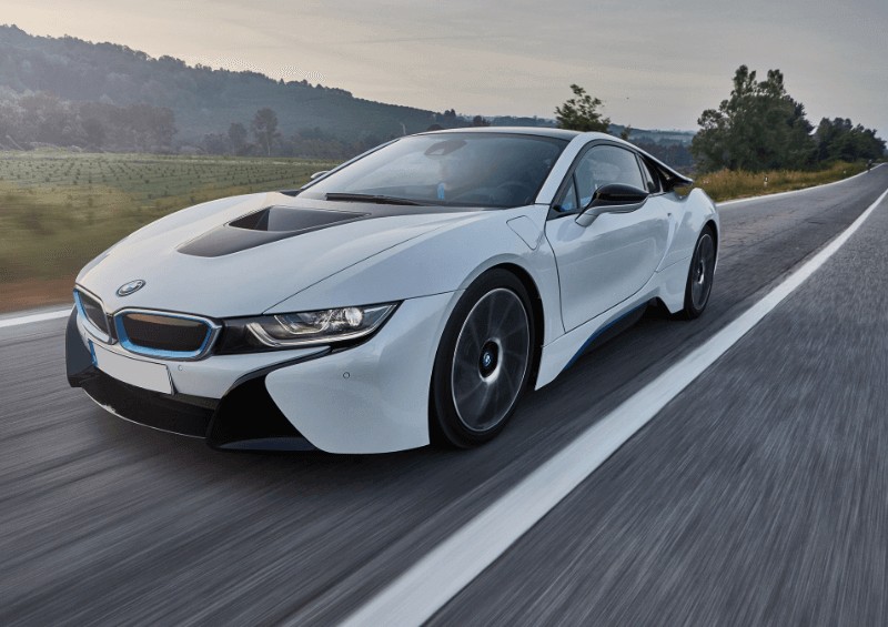 BMW i8 coup being driven on road