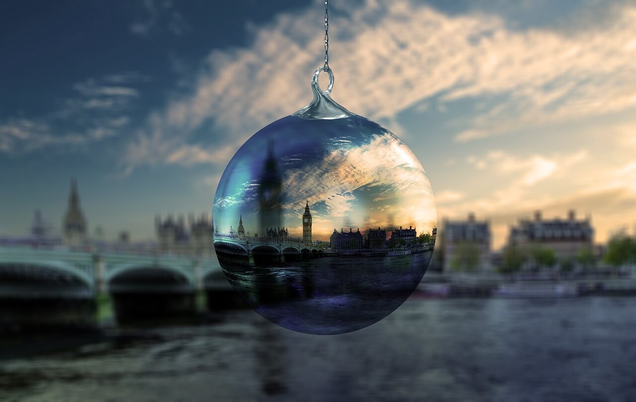 Image of london through a glass bauble