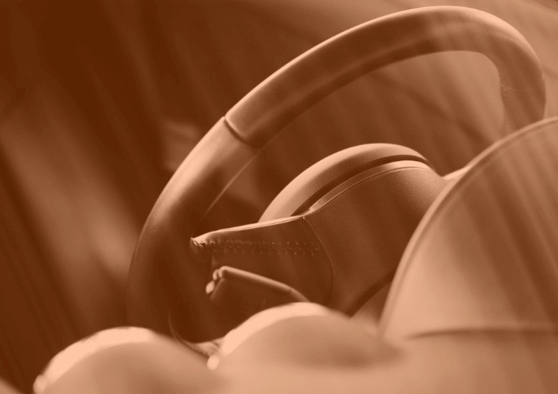 Close up of steering wheel in brand new car