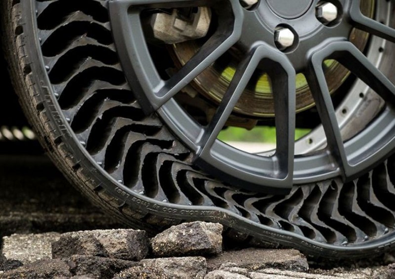 Michelin airless tyre compressed against floor